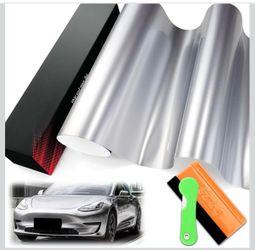 1FTx5FT PET Super Gloss Metallic GT Silver High Glossy Vinyl Wrap Auto Car Sticker Decal Film Sheet Bubble Free Air Release Technology with Tool Set