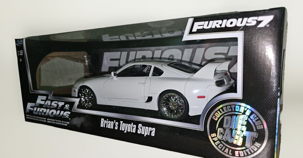 1:18 Brian's 1995 Toyota Supra White Fast & Furious 7 Paul Walker Movie Car - Rare - New in Box