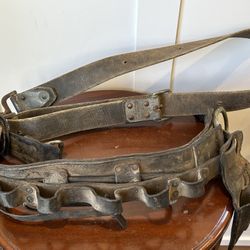 vintage leather lineman's climbing belt by Buckingham Mfg co