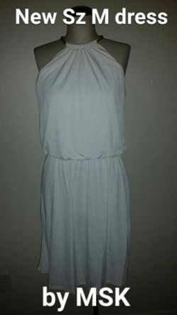 New Sz M Medium women's MSK Ivory & Gold polka dot dress nwt