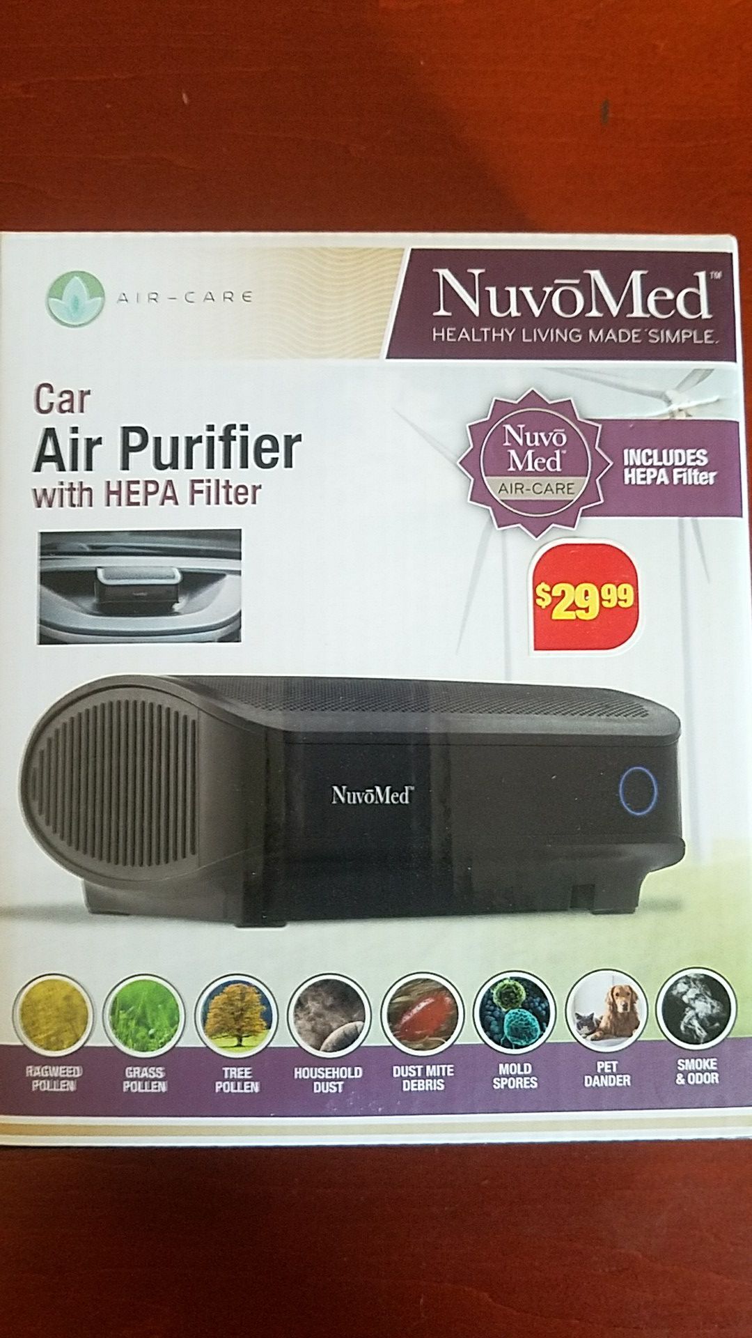 New nuvomed car air purifier with HEPA filter new in box