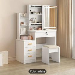 Brand New In Box Vanity With Stool Led Lights,  3 Mode Of Lights And Adjustable Brightness. Drawer Has Lock