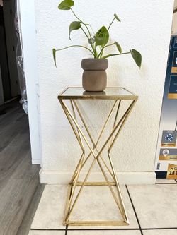 Gold Metal and Glass Side Table