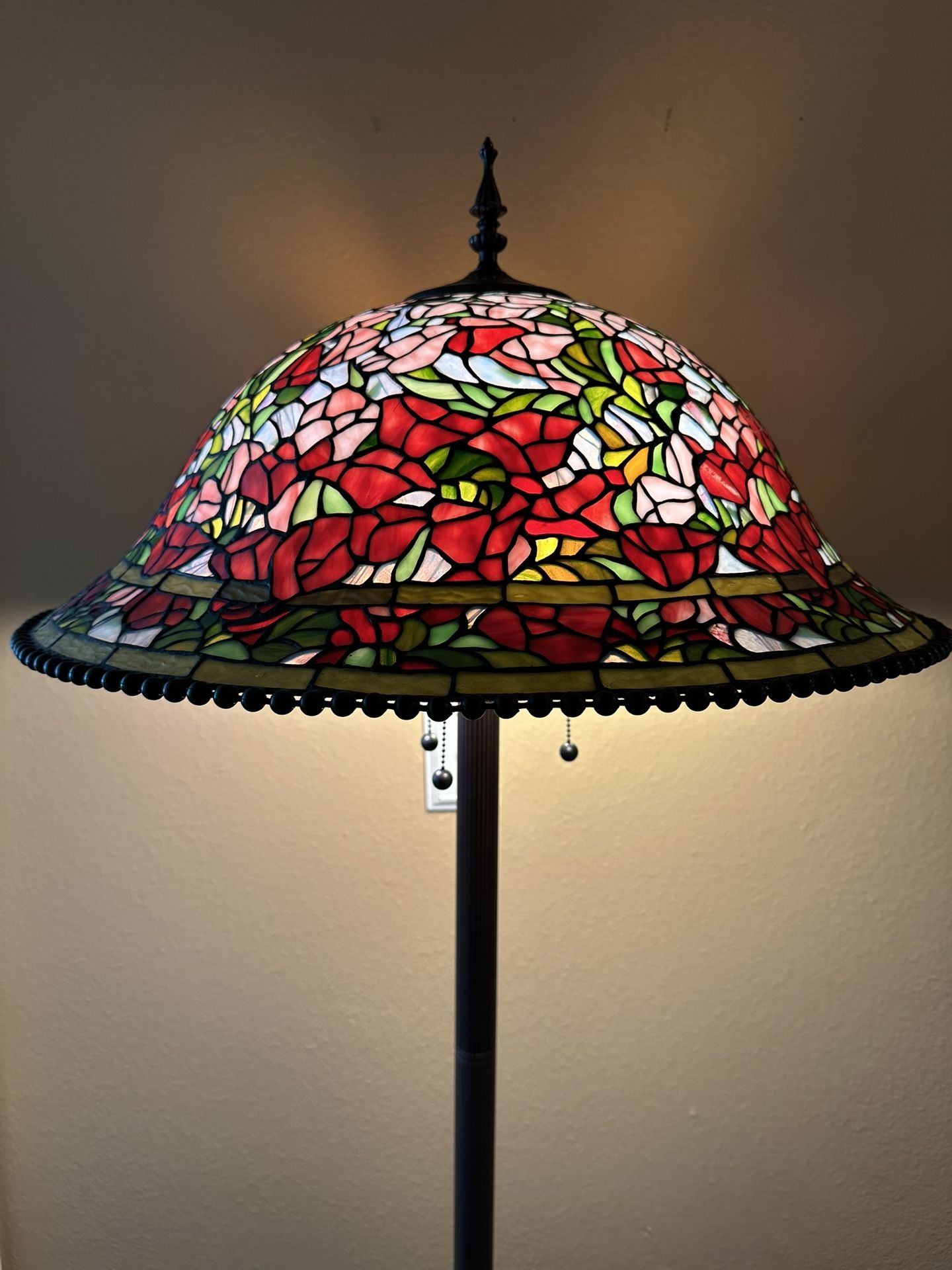 Tiffany Style Stained Glass Flower Motif Floor Lamp, 3 Bulbs with Dimmer