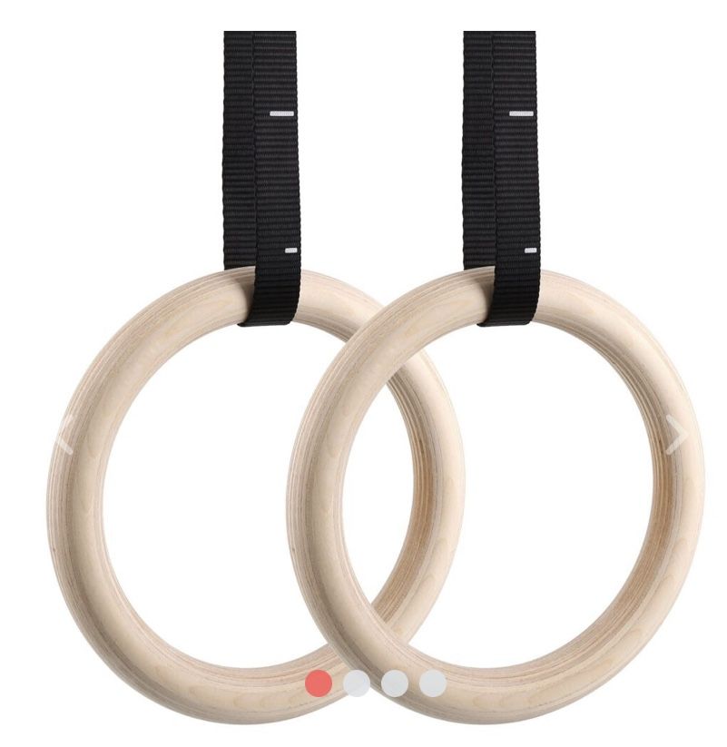 Femor Gym Rings, Wood Gymnastic Rings 1100lbs with 15ft Adjustable Straps, Heavy Duty Gym Equipment for Cross-Training Workout, Strength Training, Gym