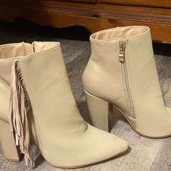 Tan Leather Boots  With Fringe 