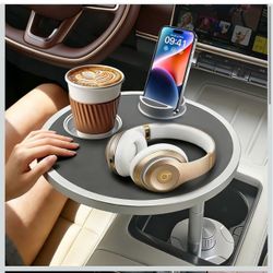 Car Desk for Laptop 360° Rotating Tesla Tray with Cup Holder Phone Stand Adjustable Height Car Table Tray Car Accessories Compatible with Model 3/Y/S 