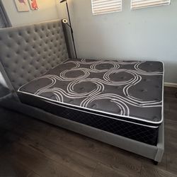 Suede Bed Frame with Queen Size Mattress