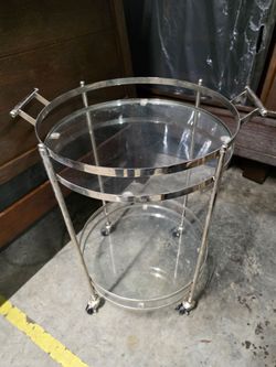 2-Tier Round Glass Bar Cart on Wheels