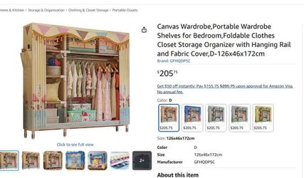 Canvas Wardrobe,Portable Wardrobe Shelves for Bedroom,Foldable Clothes