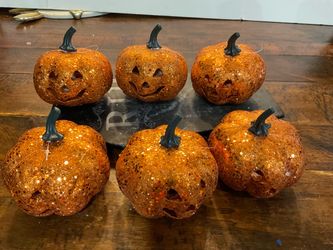 New Glitter Jack-o-Lantern Halloween or Fall Decorations Set of 6