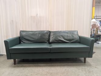 Hunter Green Mid-Century Couch in Faux Leather