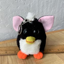 Vintage Faux Furby Plush Keychain Black & White