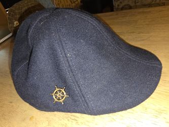 Boston Scally Navy Blue w/Brown Brim, Sailor pin