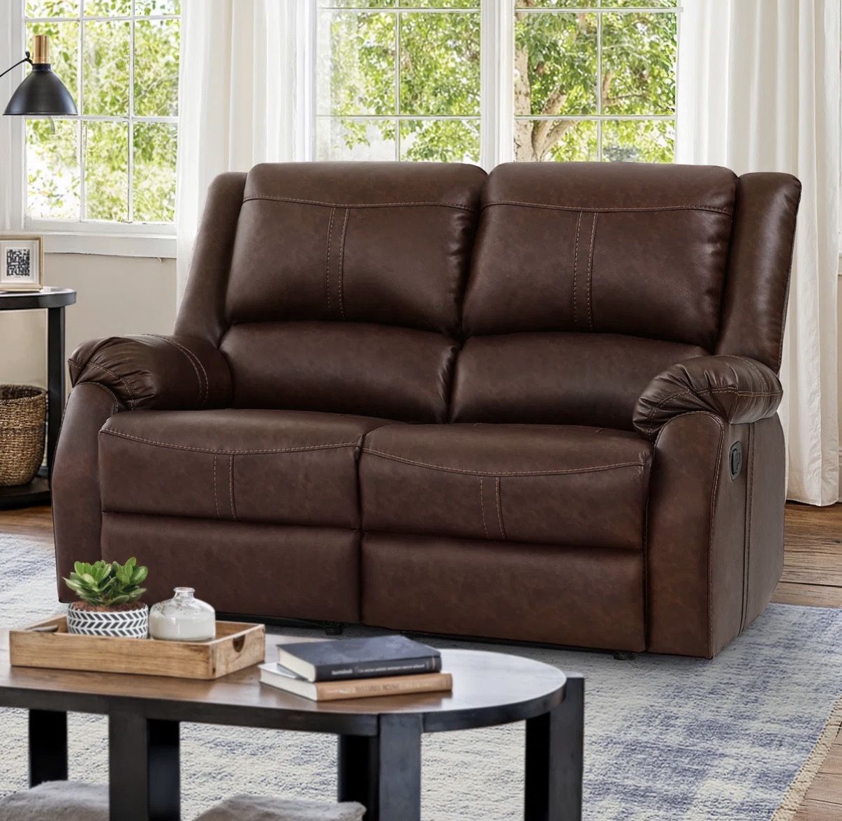 Jackson 59.4” wide Modern and upholstered leather reclining loveseat