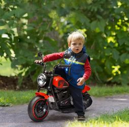 Kids Motorcycle with Training Wheels, 6V Ride-on Toy for Toddler Ages 18-48 Months, Battery-Operated Motorbike for Kids with Single-Button Start, Head
