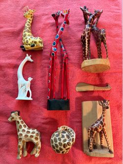 Lot of 9 Collectible Giraffes Courting Bookend Ceramic Paper Mache Scissors Candle Butter Cutlery