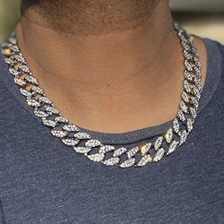 Mens Choker 20" Inch x 15MM Cuban Link Chain Silver Tone Iced Bling Hip Hop Necklace