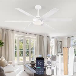 60 in. Outdoor/Indoor White and Modern Wood 6 Blades Large Ceiling Fan with Lights and Remote