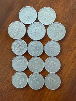 14 X Lot of Franc Belgium Coins - Collectors Coin Lot - Belgium 1 & 5 Franc Coin