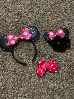 Minnie ears, clip and hair tie