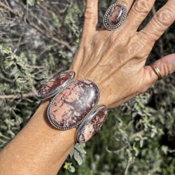 Sterling Wild Horse Turquoise Bracelet And Ring Set