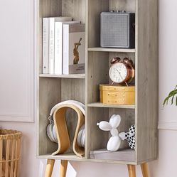 5 Cube Small Bookshelf,3 Tier Mid-Century Modern Bookcase with Legs,Wood Bookshelves Storage Organizer Shelf,Free Standing Narrow Book Shelves,Rustic 