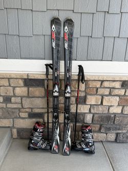 SKI PACKAGE Volkl RC30Ti 163cm Salomon Mission RS Boots 26 Scott Poles