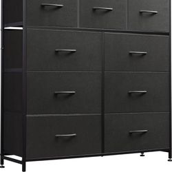 9-Drawer Dresser, Fabric Storage Tower for Bedroom, Hallway, Entryway, Closet, Tall Chest Organizer Unit with Fabric Bins, Steel Frame, Wood Top, Easy