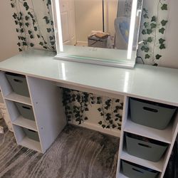 Glass Top Vanity With Mirror 
