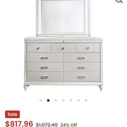 White Valentino Dresser And LED Mirror Like New