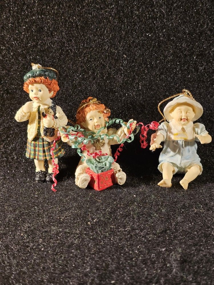 Vintage Ashton Drake Heirloom Molly, My First Christmas & Tickles Ornaments New