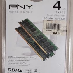 SEALED PNY 4 G. 2X2G DUSL CHANNEL PC MEMORY KIT DDR2 PC2 5300