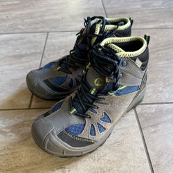 Boys Merrell Waterproof Hiking Boots - Size 2M - Grey/Blue/Lime