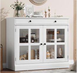 Sideboard Buffet Cabinet with Glass Doors and Adjustable Shelves 35.4" Accent Storage Cabinet