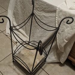 Vintage Heavy Wrought Iron Plant Stand With Stone Base