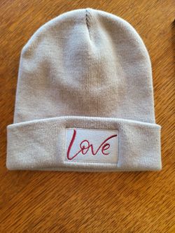 🩶 LOVE Knit Beanie Hat – Soft Neutral Gray/Tan Color 🩶