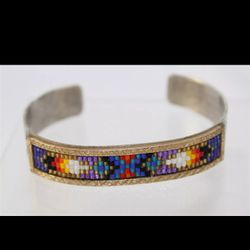 Vtg.Native YAZZIE " WIL& VIRA STERLING SILVER/ https://offerup.com/redirect/?o=MTJLVC5HRg== BEADED CUFF BRACELET