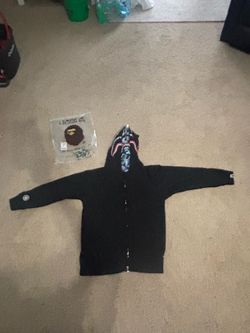Blue and black Bape hoodie, size L
