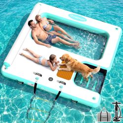 8FT Inflatable Floating Dock w/ Water Hammock, Ladder & Dog Ramp
