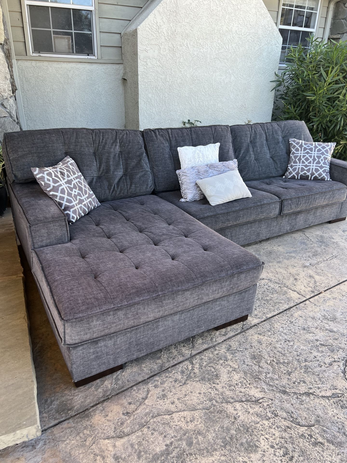 Grey Plush Sectional Couch