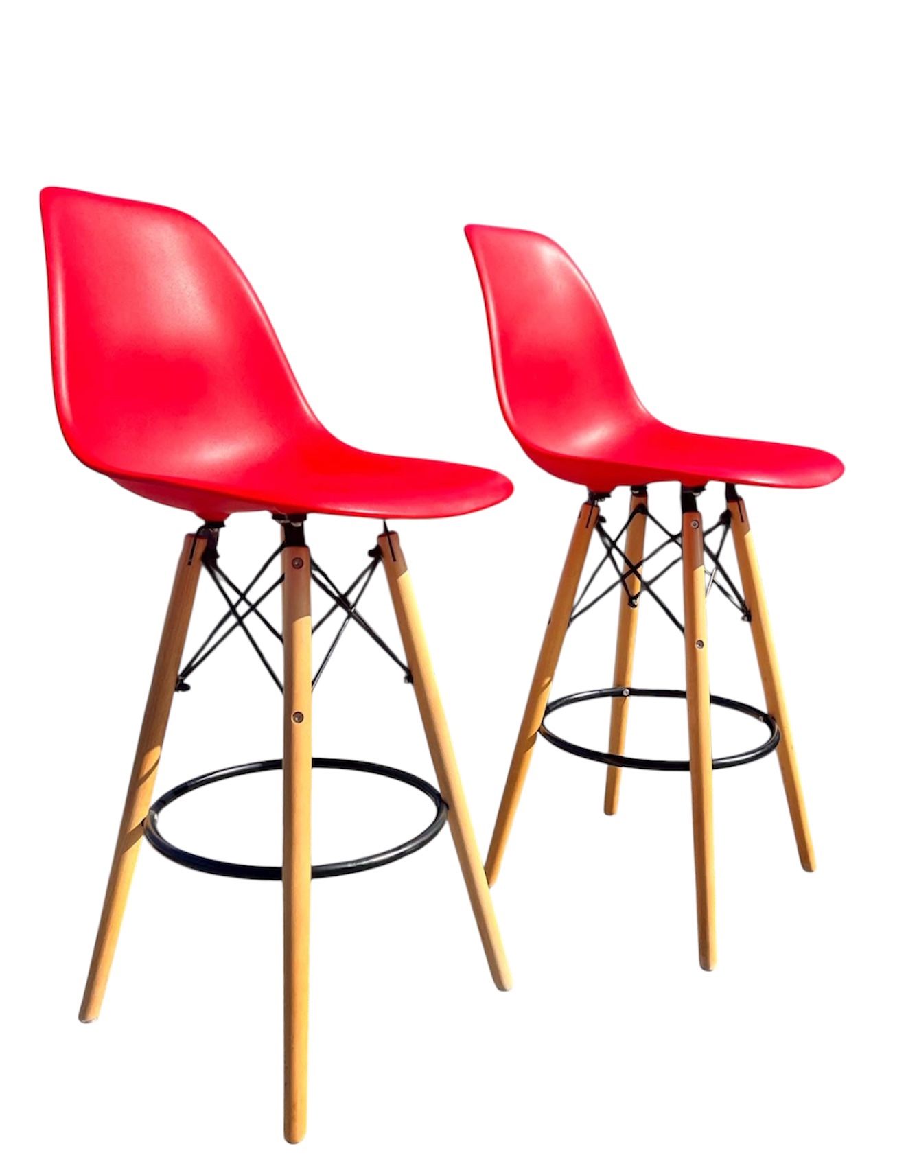 Set of 2 Modern Red Bar Stools — $120