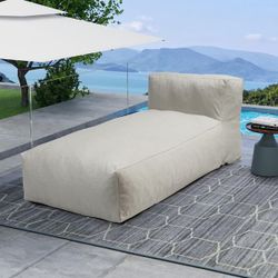Outdoor Patio Lounge Chair, Olefin Reclining Sun Lounger with Back Support for Pool, Garden and Balcony, Ivory