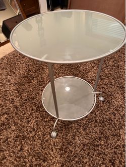 2-Tier Modern Glass Rolling Side Table / Bar Cart