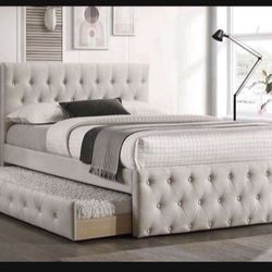 New In Box FULL BED W/TRUNDLE  CHARCOAL BURLAP  And 2 Mattresses.