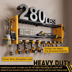 Power Tool Organizer Wall Mount,Cordless Drill Hanger Storage Rack 8 Drill Holder,3 Layers (Yellow)