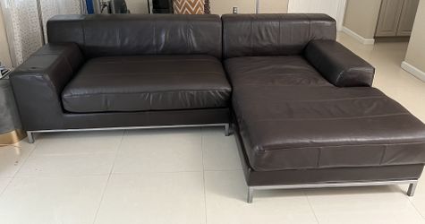 Brown leather modern Low Profile Couch 2 Pieces