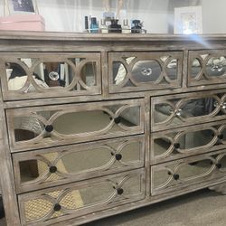 Gray wash Wooden & mirrored Dresser