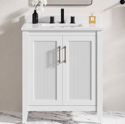 White Bathroom Vanity with Sink and Cabinet