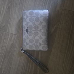 Metalic Silver Coach Signature Wristbag